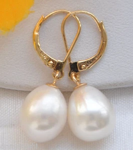 huge Japanese Akoya 10-12mm white pearl earring 14K Gold - Picture 1 of 4