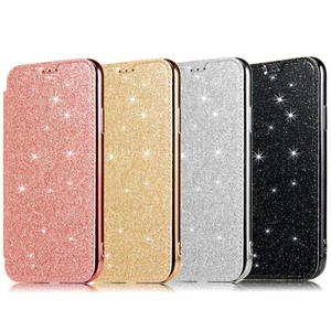 For iPhone 14 12 Pro 11 7 8 Plus SE 13Case Glitter Leather Flip Card Stand Cover - Picture 1 of 32