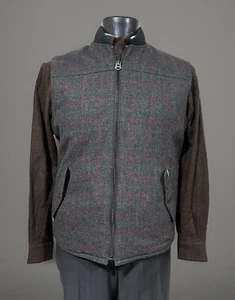 Woolrich Wool Full Zip Quilted Lined Gray Red Windowpane Vest Jacket Men’s L - Picture 1 of 8