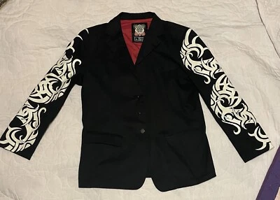 Brooklyn Express Skull Tribal Rose  Blazer  Jacket Size L Black Red - Image 1 of 4