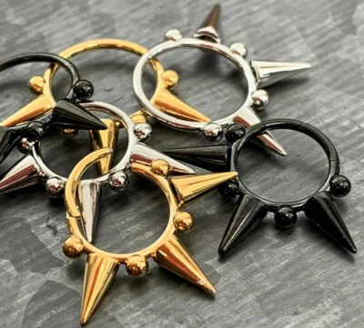 1pc Hinged Segment Ring Septum Clicker Spikes & Balls Helix Cartilage 16g or 18g - Image 1 of 4
