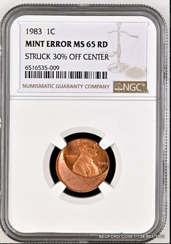 NGC MS65 RD 1983 LINCOLN MEMORIAL CENT STRUCK 30% OFF CENTER MINT ERROR 1c (B09) Cover