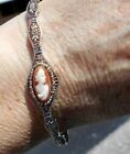 Bracelet de tennis édouardien filigrane camée argent forme diamant caméo perles argent