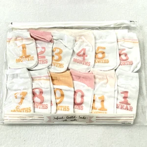 Infant Girls Anklet Socks with Months 12 prs 1-6 mo 7mo-1yr Pink Peach - Picture 1 of 5