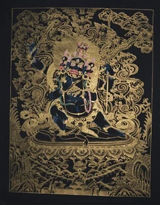 Size 51 cm x 38 cm Golden color Mahakala Thangka Hand painted Thanka, M1 - Picture 1 of 4