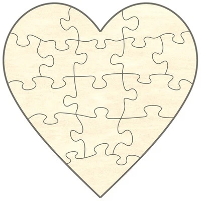 PUZZLENET Blanko Rompecabezas Madera Corazón, 15 Piezas, 56x56 cm, para Pintar y Diseñar