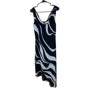 Breakin Loose Y2K Black White Cowl Neck Asymmetrical Hem Maxi Dress 13/14 - Picture 1 of 6