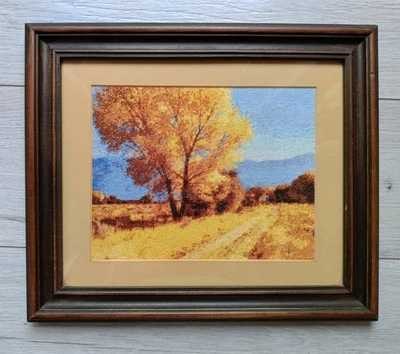 tapestry autumn trees forest mountains field wall art home decor hand embroidery - Image 1 of 4