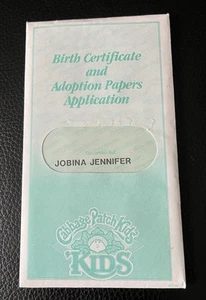 Etiqueta de muñeca y certificado de nacimiento Cabbage Patch Kids 1987 papeles de adopción niños - Imagen 1 de 9