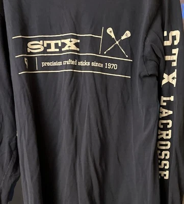 Camisa vintage STX para hombre azul marino lacrosse M l/s dice med. or Jr Teen L 23 x 29" Foto 1 de 3