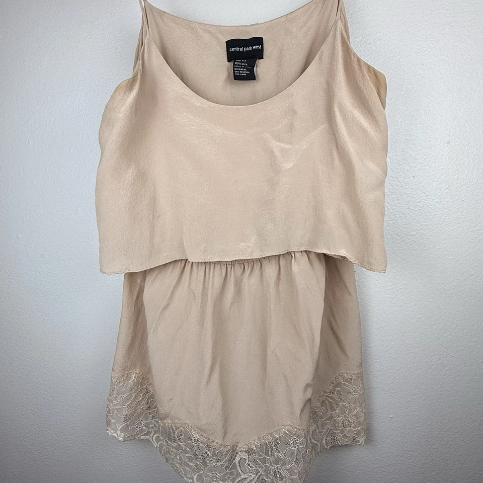 Camiseta sin mangas Central Park West para mujer talla XS camisola de seda beige con encaje dos niveles Foto 1 de 4