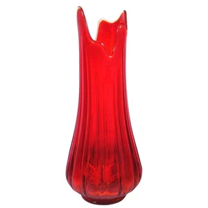 Vintage Large LE Smith Red Amberina Ribbed Swung Glass Vase Fat Bottom 17" - Picture 1 of 8