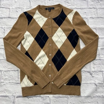 Cárdigan para mujer Brooks Brothers XS Argyle botones manga larga marrón mezcla de lana” Foto 1 de 4