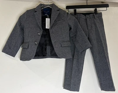 NUEVO CON ETIQUETAS $200 Janie & Jack Talla 4 Gris Espiga Niño’s 2 Piezas Traje Completamente Forrado Calidad Foto 1 de 4