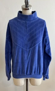 Vintage Jaclyn Smith Sport Pullover Top M Blue Velour Sweatshirt Cotton Blend - Picture 1 of 5