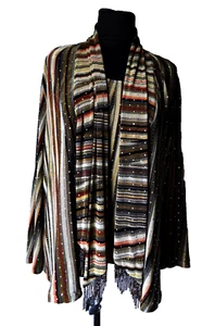 JOSEPH RIBKOFF Brown Orange Stretchy Twin Set Top / Jacket US 14 Sequins beads - Picture 1 of 9
