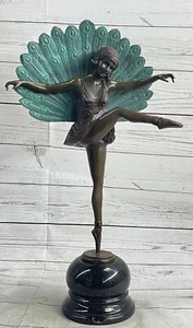 FIRMATO: M.Pellier, statua in bronzo art deco ballerina di pavone metodo cera perduta - Foto 1 di 10