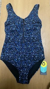 M&S GOODMOVE Woman’s Padded Zip Up V-Neck Swimsuit 12 - Picture 1 of 8