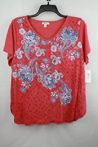 Style&co Women's Core Fashion Graphics Top Shirt Blouse Size 1X Red Tapestry - Picture 1 of 4