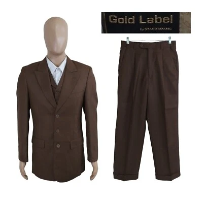 Stacy Adams Gold Label Super 150s 3 Piece Solid Brown Suit 36R Pants 29X27 - Image 1 of 4