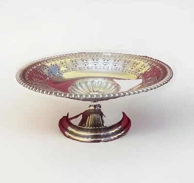 "Cuenco de plato con pedestal perforado con placa de plata Birks Regency 9""" Foto 1 de 4