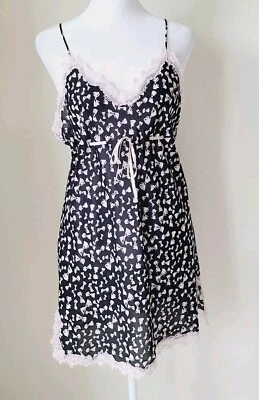 Fantasías Morgan Taylor Babydoll Vestido Sin Mangas Chemise Pequeño Rosa Estampado Lazo Encaje Foto 1 de 4