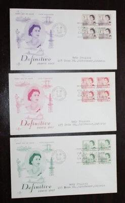 Canada.  1967 QUEEN ELIZABETH Stamps Block, 3  First Day Covers FDC (Oil) - Image 1 of 2