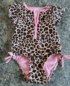 Toddler Girl's One-Piece Swimsuit Zip Up Ruffle Sleeve Size 3t Cat & JACK NWT  - Picture 1 of 5