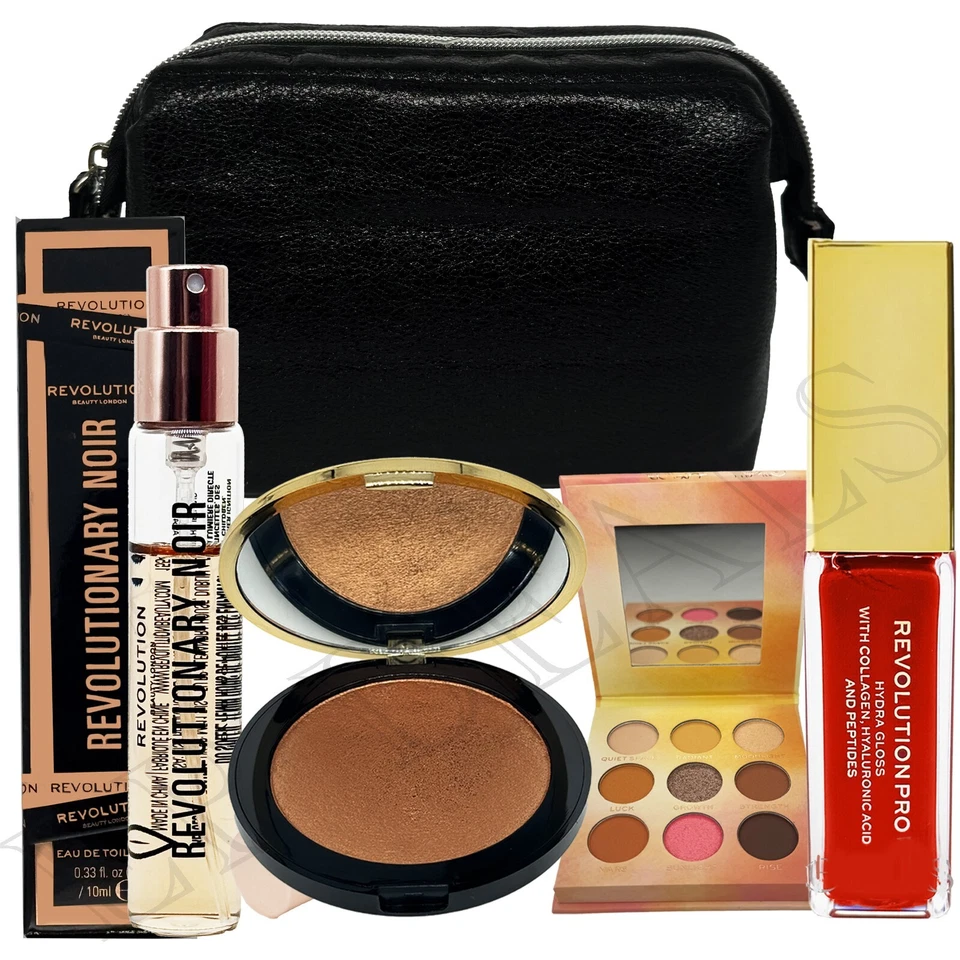REVOLUTION GIFT SET /EYESHADOW/ LIP GLOSS/ HIGHLIGHTER / PERFUME
