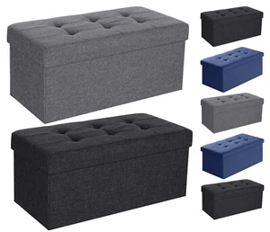 OTTOMAN STORAGE BOX FOLDING STORAGE OTTOMAN POUFFE BENCH SEAT TOY BOX 76cm - Picture 1 of 14