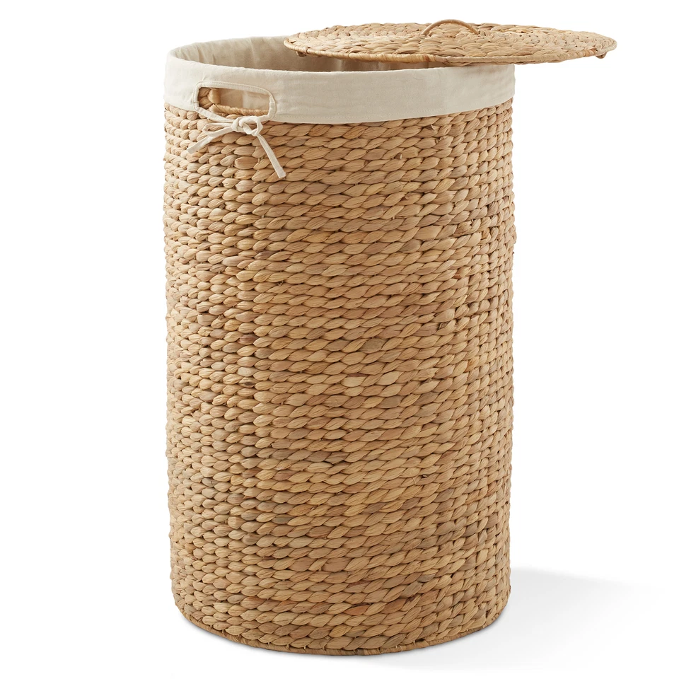 Round Laundry Hamper w Lid & Removable Liner for Clothes, Hyacinth Wicker Basket - Image 1 of 1