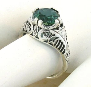 DECO VINTAGE STYLE 925 STERLING SILVER 2 CARAT SIMULATED EMERALD RING 673Z - Picture 1 of 4