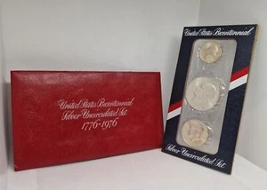 1976 U.S. Mint Silver Bicentennial Set - 3 Silver Coins Uncirculated w/ envelope - Picture 1 of 12