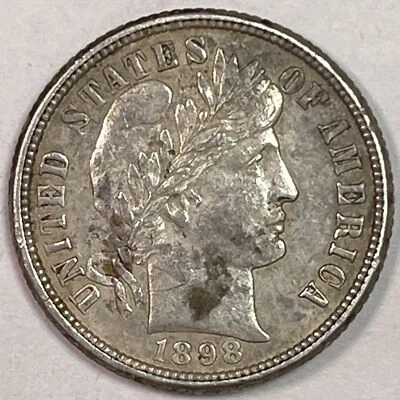 1898-O Barber Silver Dime Almost Uncirculated AU Coin, Lightly Cleaned #15410 - Image 1 of 3