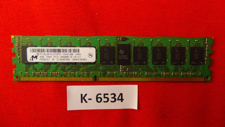 Micron 4Gb PC3-10600R ECC MT18JSF51272PZ-1G4D1BB DDR3-1333MHz - Image 1 of 1