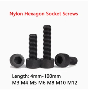 M3 M4 M5 M6-M12 Black Nylon Plastic Allen Hexagon Hex Socket Cap Head Screw Bolt - Picture 1 of 9