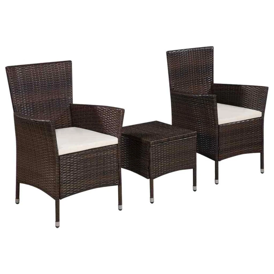 vidaXL 3 Piece Bistro Set Poly Rattan Brown 44093