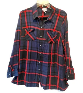 Isabel Maternity Size Large 100% Rayon Red Blue Plaid Button Up Top Shirt - Picture 1 of 5