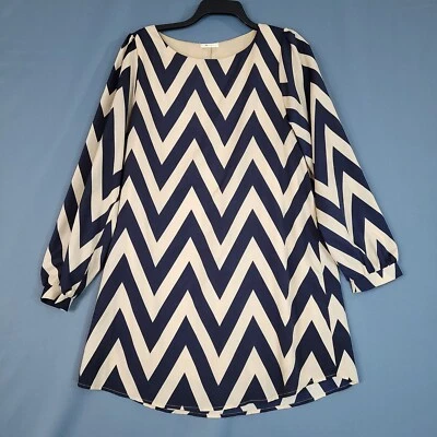 Everly Mujer Pullover Vaina Vestido Forrado Manga Larga Chevron Tostado/Negro Talla L Foto 1 de 4