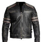 Retro 1, Men's Vintage Motorcycle Cafe Racer Biker Black Real Leather Jacket