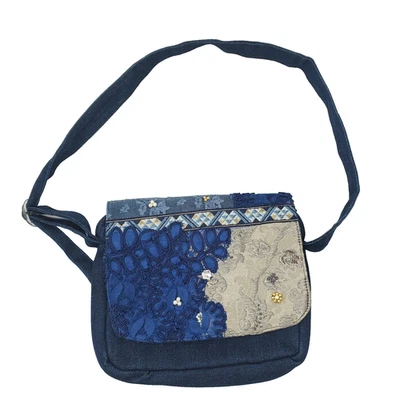 Denim Jean Cartera Bolso de Mano Bolso Mensajero Bordado Estrás Perla Foto 1 de 4