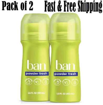 NEW Ban Invisible Roll-On Antiperspirant Deodorant Powder Fresh 3.5 oz (2 pack) - Imagem 1 de 4
