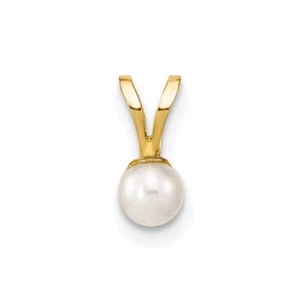 14k Yellow Gold 3-4mm White Freshwater Cultured Pearl Pendant 0.1gm L-0.36 Inch - Picture 1 of 4