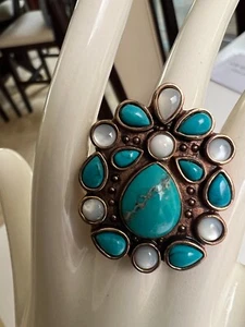 Colleen Lopez CL by Design Bronze Turquoise Mother Of Pearl Shell Ring  Sz 7.5 - Picture 1 of 5