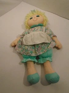 The Commonwealth Plush Rag Doll 1989 yarn yellow hair dressed  Apron  Bow 23" - Picture 1 of 4