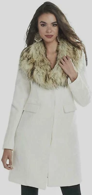 K.Jordan Women's Winter White Knee Coat Faux Fox Fur Collar Size 2X - Image 1 of 4