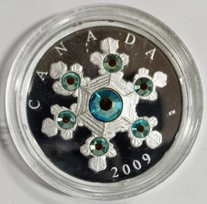 Canada 2009 $20 Blue Crystal Snowflake & Swarovski Elements Pure Silver 1 Oz - Picture 1 of 15