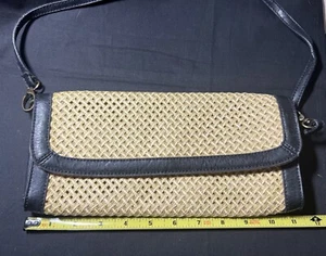 Vintage Yellow Weaved Black Leather Woven Cross Body OKPTA Handbag Straps Clutch - Picture 1 of 9