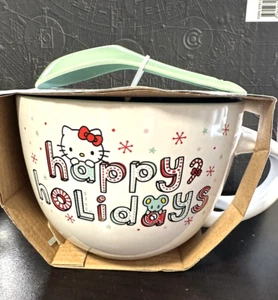 NEW Hello Kitty Happy Holidays Ceramic Mug & Spoon Set Christmas 24 oz - Picture 1 of 6