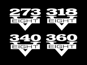 2 SMALL BLOCK V8 DECALS 273-318-340-360 CID V-EIGHT EMBLEM 4X4 STICKERS - Picture 1 of 1